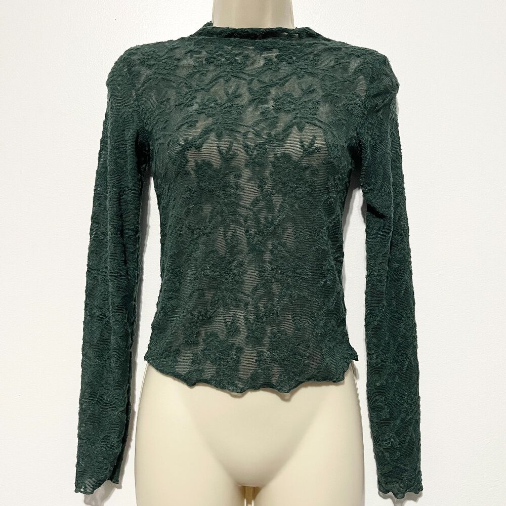Womens Sheer Mesh Top S Green Herbalist Swamp Witch Forest Fairy Grunge Goblin